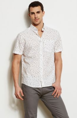 Short Sleeve Bird Print Shirt<br>Online Exclusive
