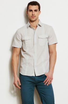 Striped Linen Blend Utility Shirt