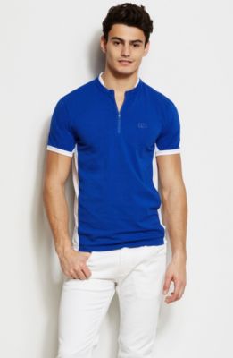 Mesh Stripe Zippered Henley 