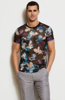Floral Print Mesh Crew