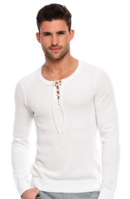 Textured Lace Up Sweater