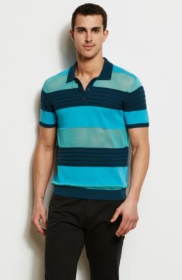 Mesh Stripe Polo Sweater