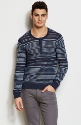 Textured Stripe Henley Sweater