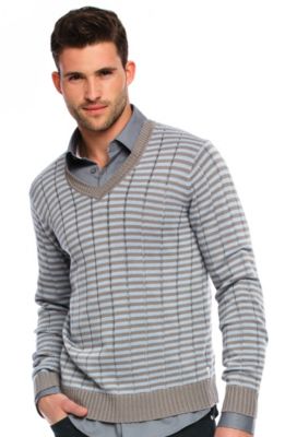 Drop Needle Striped V-neck