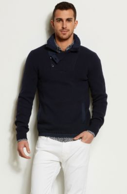 Nylon Trim Mockneck Sweater