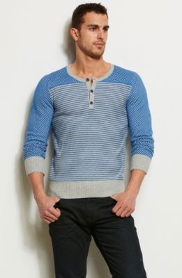 Mixed Pattern Henley Sweater
