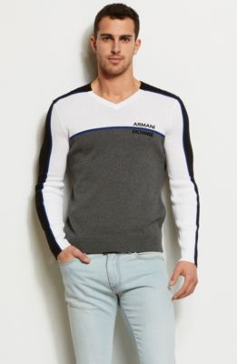 Colorblock Logo V-neck Sweater