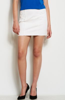 Lace Cut-Out Denim Mini Skirt