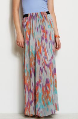 Gathered Print Maxi Skirt
