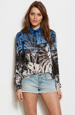 Palm Print Silk Blouse