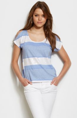 Cold Shoulder Embellished Stripe Top