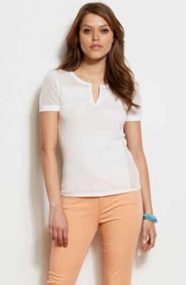 Zip Front Mesh Stripe Top