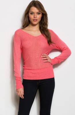 Semi Sheer V-Neck Pullover<br>Online Exclusive