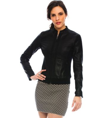 Collarless Leather Jacket
