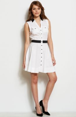 Contrast Flared Shirt Dress
