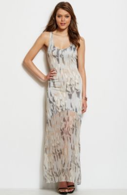 Printed Sheer Bottom Maxi Dress