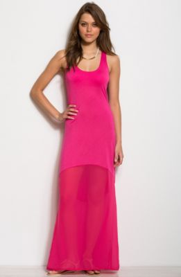 Printed Sheer Bottom Maxi Dress