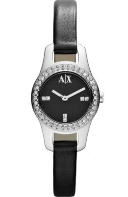 Skinny Black Leather Band Watch