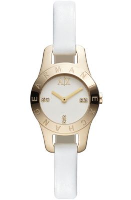 Skinny White Leather Band Watch
