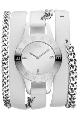 Chain Strap Leather Cuff Watch