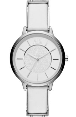 A|X White Leather Band Watch