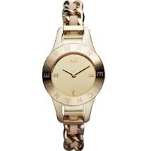 Gold Chain Link Leather Strap Bracelet Watch
