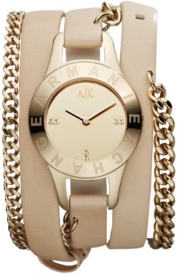 Chain Strap Natural Leather Cuff Watch