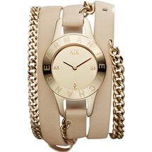 Chain Strap Natural Leather Cuff Watch