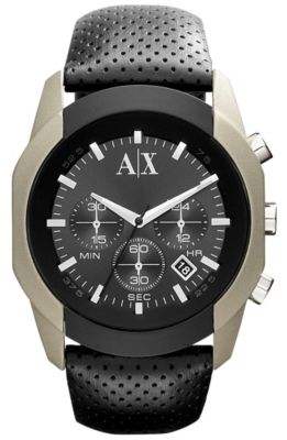 Oversized Perforated Leather Strap Chronograph Watch