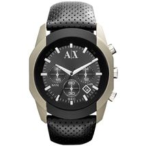 Oversized Perforated Leather Strap Chronograph Watch