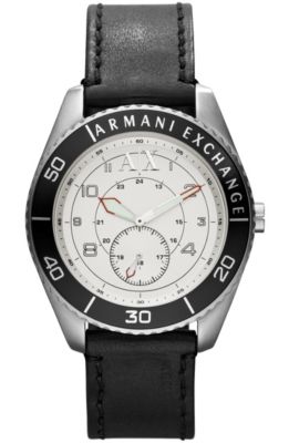 A|X Bezel Black Leather Strap Watch