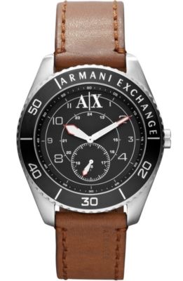 A|X Bezel Brown Leather Strap Watch 