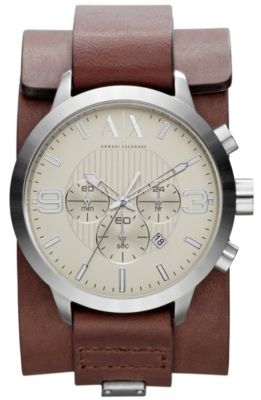 Dark Brown Leather Cuff Watch
