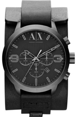 Black Leather Cuff Watch