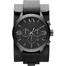 Black Leather Cuff Watch