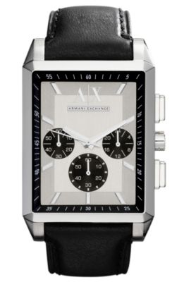 Rectangular Leather Strap Chronograph Watch