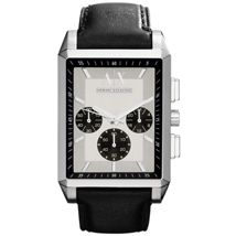Rectangular Leather Strap Chronograph Watch