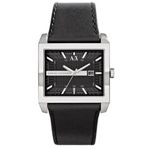 A|X Black Leather Strap Square Watch