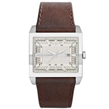 A|X Brown Leather Strap Square Watch