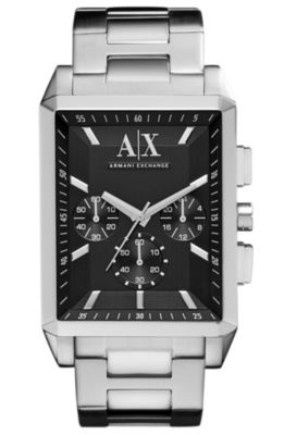 Stainless Steel Rectangular Chronograph Bracelet Watch