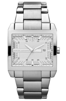 Silver Stainless Steel Rectangular Watch