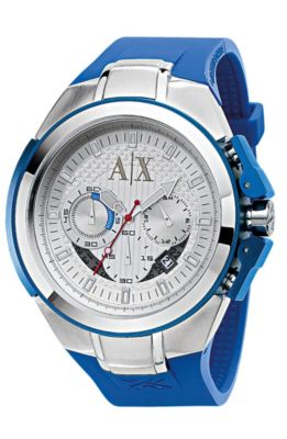 Blue Rubber & Stainless Steel Watch